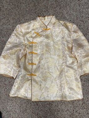Vintage silk Ivory and Gold Satin Brocade Mandarin Jacket- like new